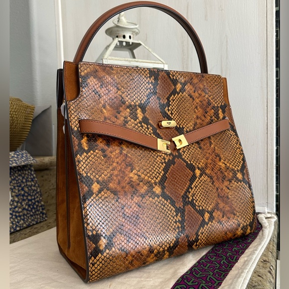 New Tory Burch Lee Radziwill Exotic Double Bag - Picture 6 of 16
